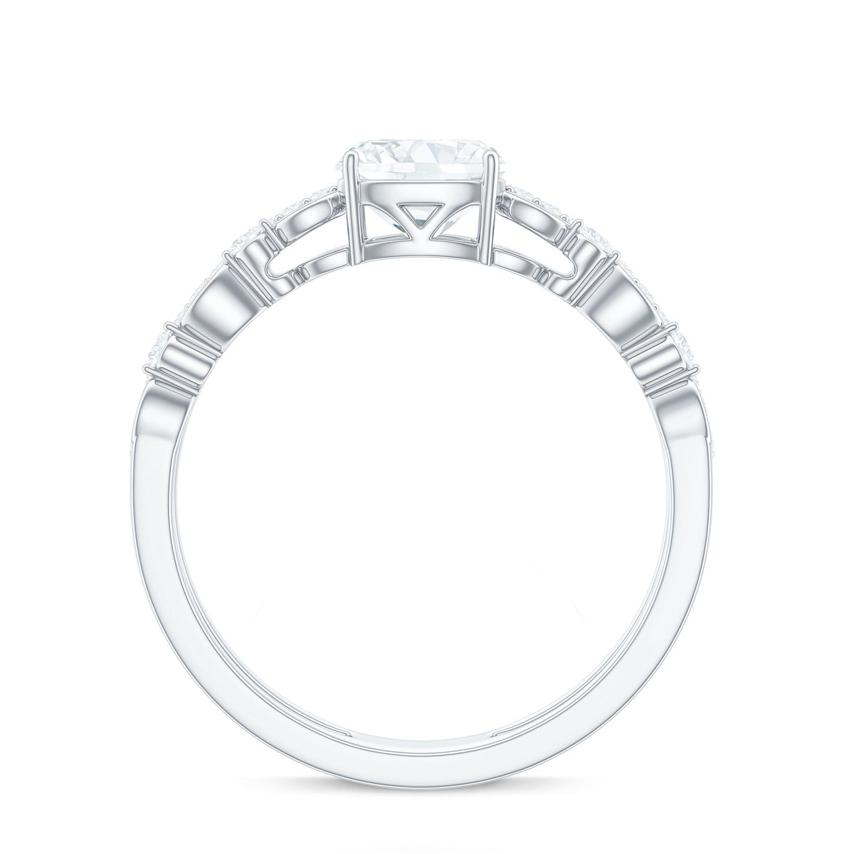 6mm Cushion Cut Moissanite Solitaire Double Band Engagement Ring