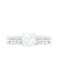 6mm Cushion Cut Moissanite Solitaire Double Band Engagement Ring