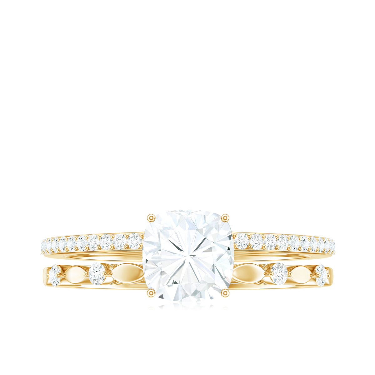 6mm Cushion Cut Moissanite Solitaire Double Band Engagement Ring
