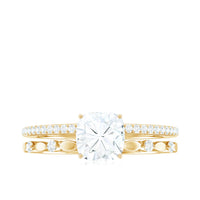 6mm Cushion Cut Moissanite Solitaire Double Band Engagement Ring