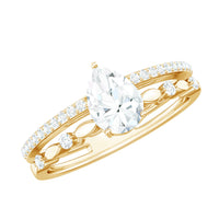 Pear Shaped Moissanite Double Band Engagement Ring