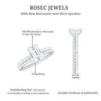Certified 6X8mm Emerald Cut Moissanite Solitaire Engagement Ring