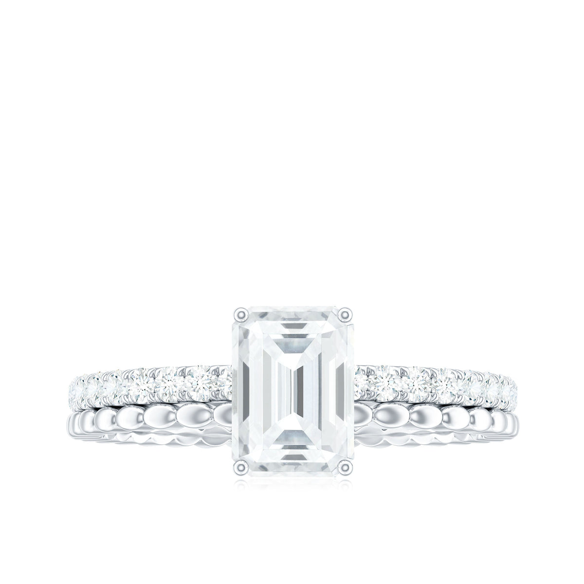 Certified 6X8mm Emerald Cut Moissanite Solitaire Engagement Ring