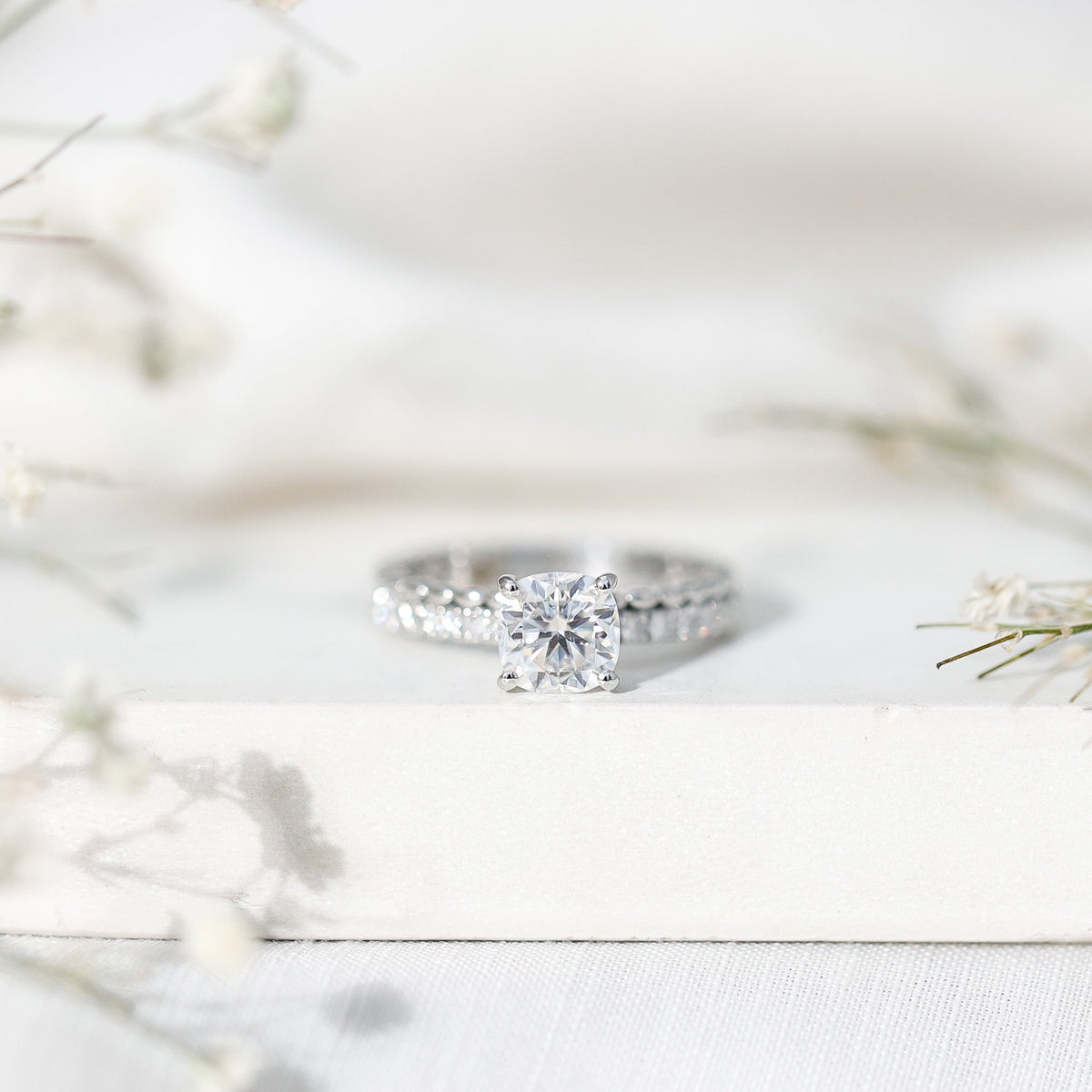 6mm Certified Cushion Cut Moissanite Solitaire Engagement Ring