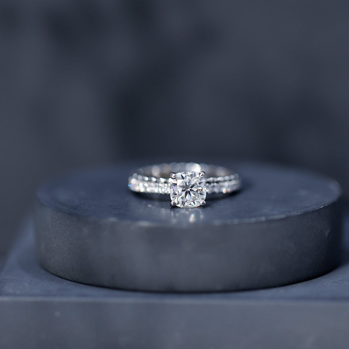 6mm Certified Cushion Cut Moissanite Solitaire Engagement Ring