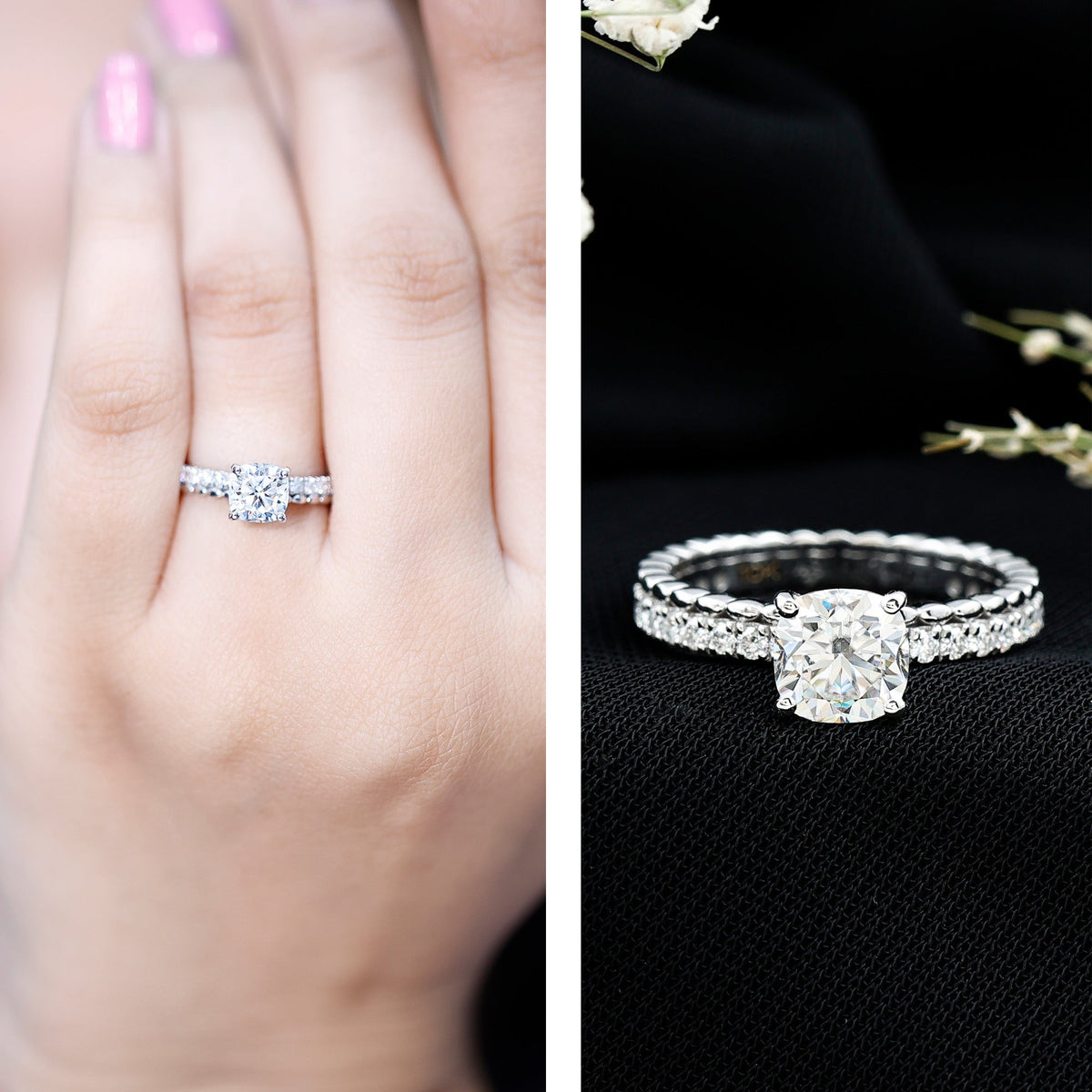 6mm Certified Cushion Cut Moissanite Solitaire Engagement Ring