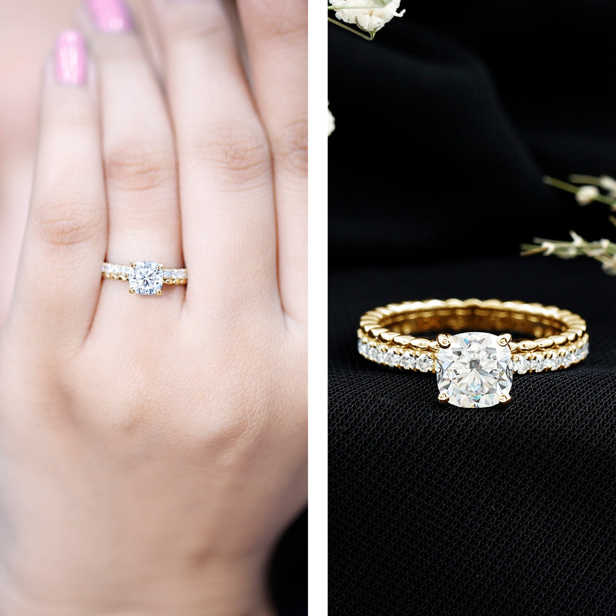 6mm Certified Cushion Cut Moissanite Solitaire Engagement Ring