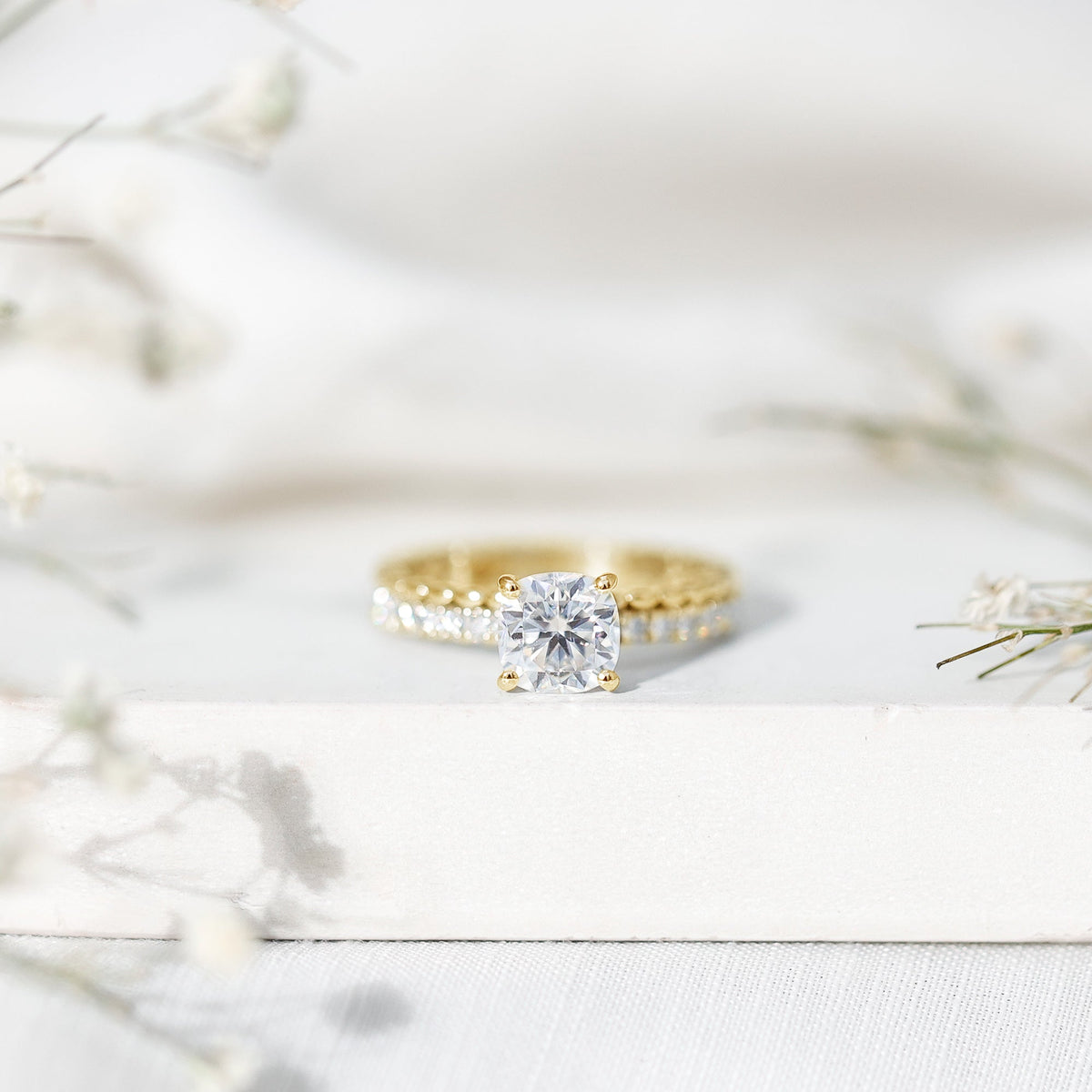 6mm Certified Cushion Cut Moissanite Solitaire Engagement Ring