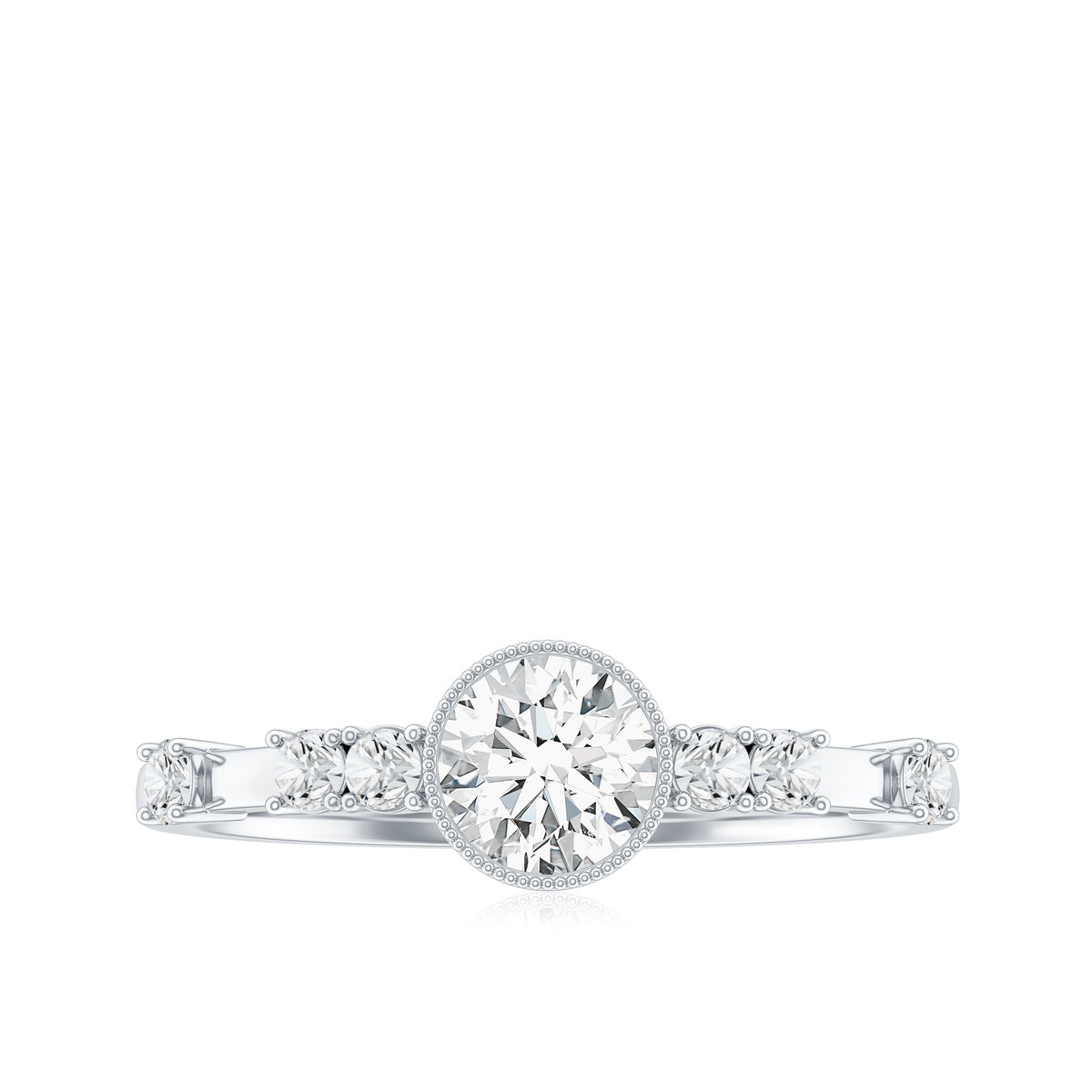 5mm Round Certified Moissanite Solitaire Engagement Ring in Bezel Setting