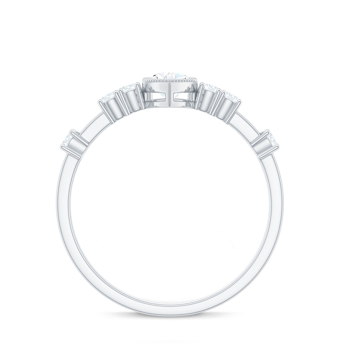 5X7mm Pear Cut Moissanite Solitaire Engagement Ring with Beaded Details