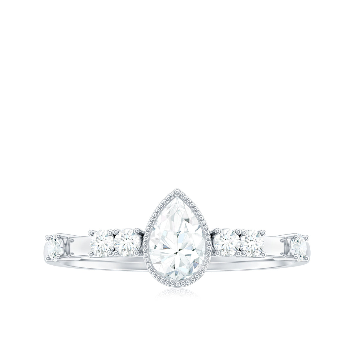 5X7mm Pear Cut Moissanite Solitaire Engagement Ring with Beaded Details
