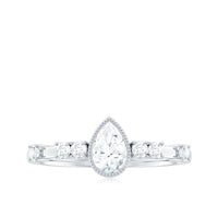 5X7mm Pear Cut Moissanite Solitaire Engagement Ring with Beaded Details