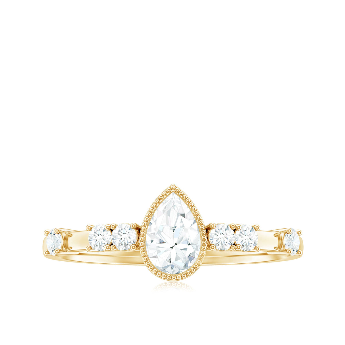 5X7mm Pear Cut Moissanite Solitaire Engagement Ring with Beaded Details