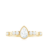 5X7mm Pear Cut Moissanite Solitaire Engagement Ring with Beaded Details