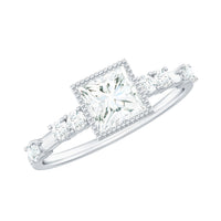 Square Moissanite Engagement Ring With Side Stones