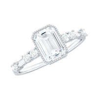 Womens Moissanite 6X8 mm Emerald Cut Engagement Ring in Bezel Setting