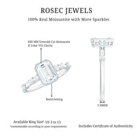 Womens Moissanite 6X8 mm Emerald Cut Engagement Ring in Bezel Setting