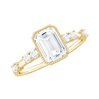 Womens Moissanite 6X8 mm Emerald Cut Engagement Ring in Bezel Setting