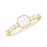 6mm Cushion Cut Moissanite Solitaire Engagement Ring in Bezel Setting