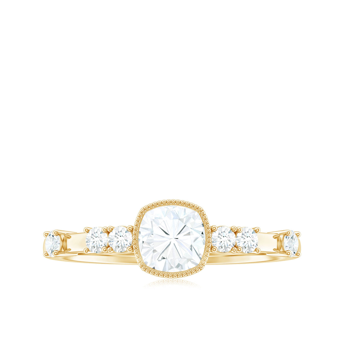 6mm Cushion Cut Moissanite Solitaire Engagement Ring in Bezel Setting