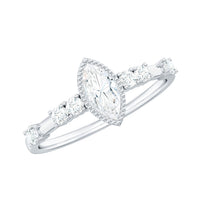 Marquise Cut Moissanite Beaded Solitaire Ring