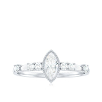 Marquise Cut Moissanite Beaded Solitaire Ring