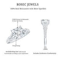 3 Carat Princess Cut Moissanite Solitaire Engagement Ring in Split Shank