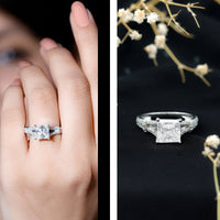3 Carat Princess Cut Moissanite Solitaire Engagement Ring in Split Shank