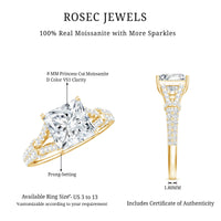 3 Carat Princess Cut Moissanite Solitaire Engagement Ring in Split Shank
