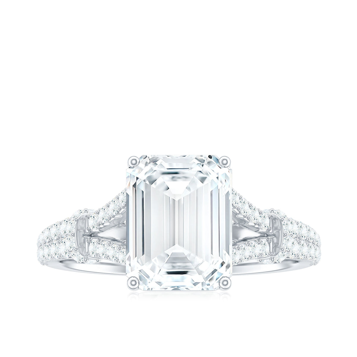 7x9 MM Emerald Cut Moissanite Split Shank Engagement Ring for Women
