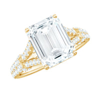 7x9 MM Emerald Cut Moissanite Split Shank Engagement Ring for Women