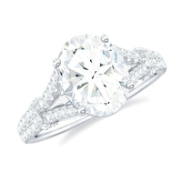 7X9 mm Oval Cut Moissanite Statement Engagement Ring with Split Shank