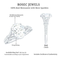 7X9 mm Oval Cut Moissanite Statement Engagement Ring with Split Shank