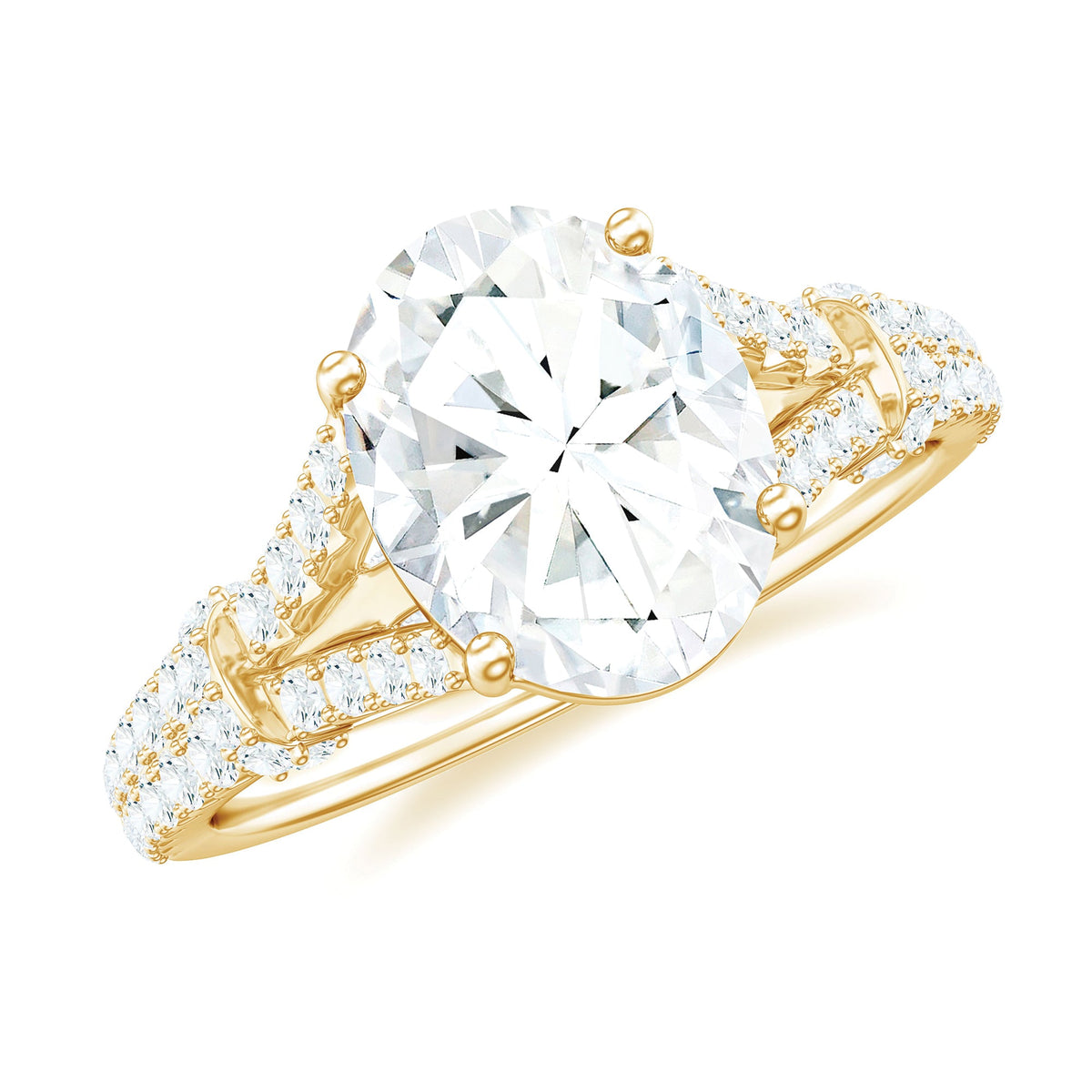7X9 mm Oval Cut Moissanite Statement Engagement Ring with Split Shank