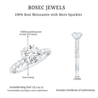 Round Cut Moissanite Solitaire Engagement Ring with Side Stones