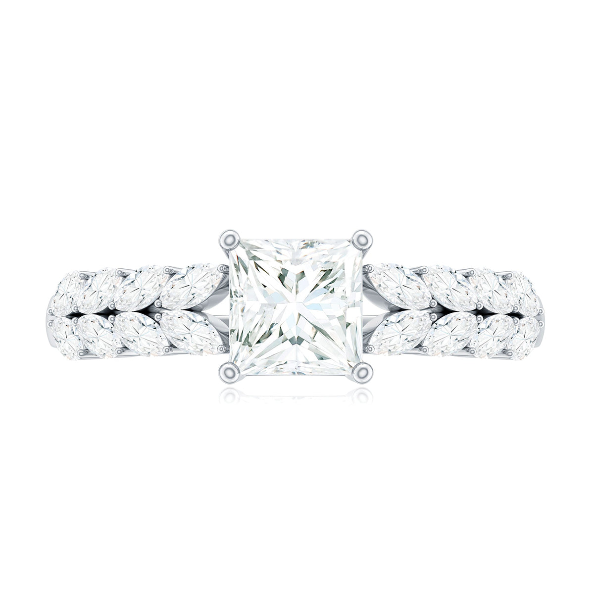 Certified Princess Cut Moissanite Split Shank Engagement Ring