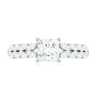 Certified Princess Cut Moissanite Split Shank Engagement Ring