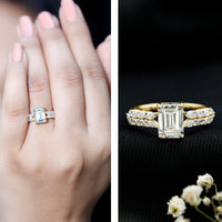 Certified Moissanite Emerald Cut Engagement Ring with Side Stones