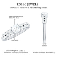 Cushion Cut Moissanite Solitaire Engagement Ring with Side Stones