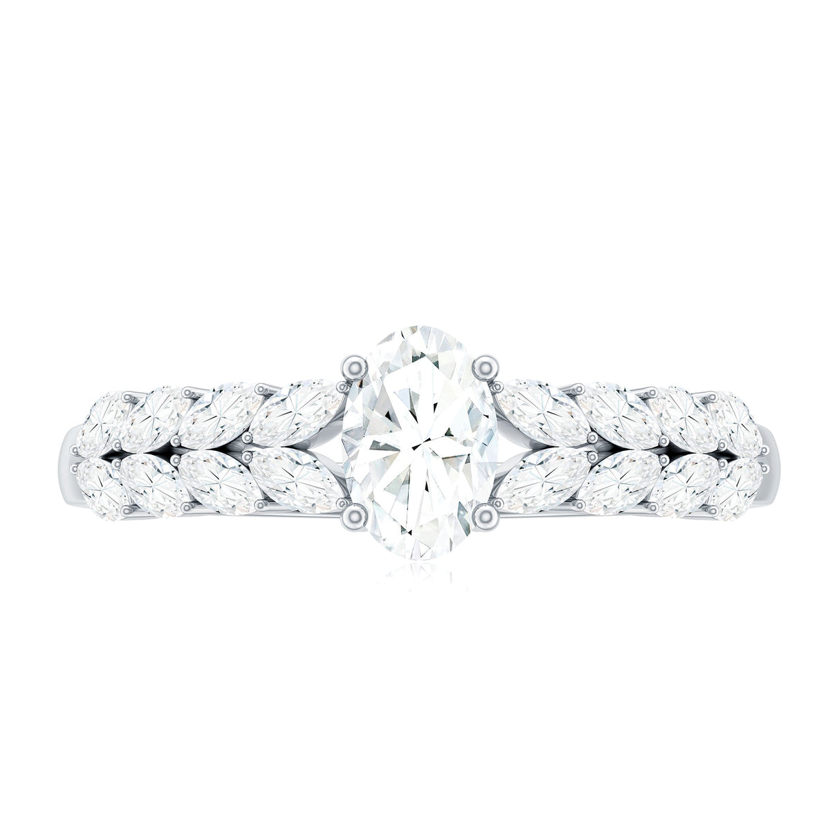 4x6mm Oval Cut Certified Moissanite Engagement Split Shank Ring