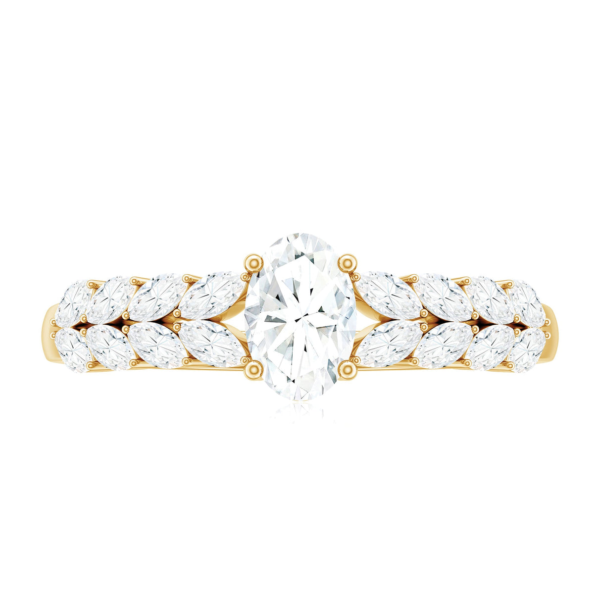 4x6mm Oval Cut Certified Moissanite Engagement Split Shank Ring