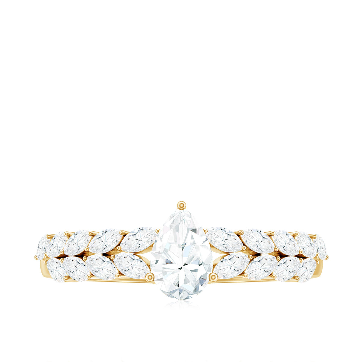 Certified Pear Cut Moissanite Solitaire Engagement Ring with Split Shank