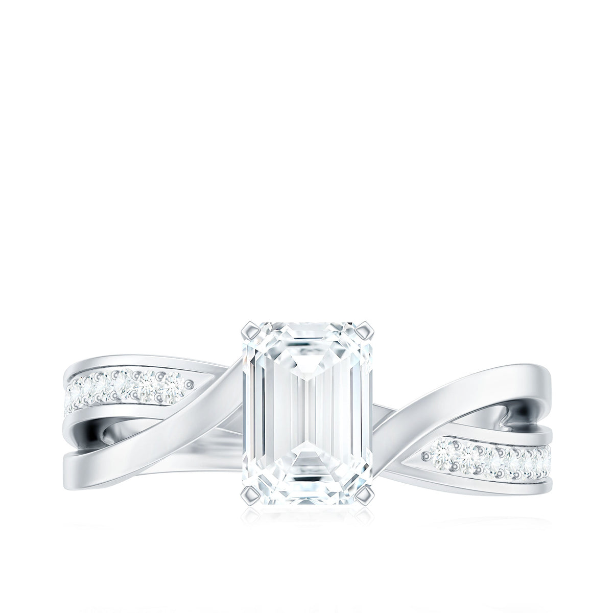 6X8mm Emerald Cut Moissanite Infinity Engagement Ring