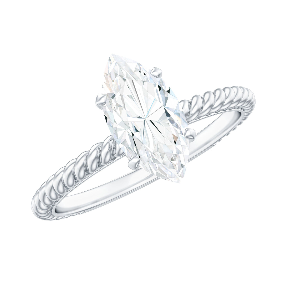 5X10mm Marquise Cut Moissanite Solitaire Engagement Ring with Twisted Rope Shank