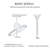 5X10mm Marquise Cut Moissanite Solitaire Engagement Ring with Twisted Rope Shank