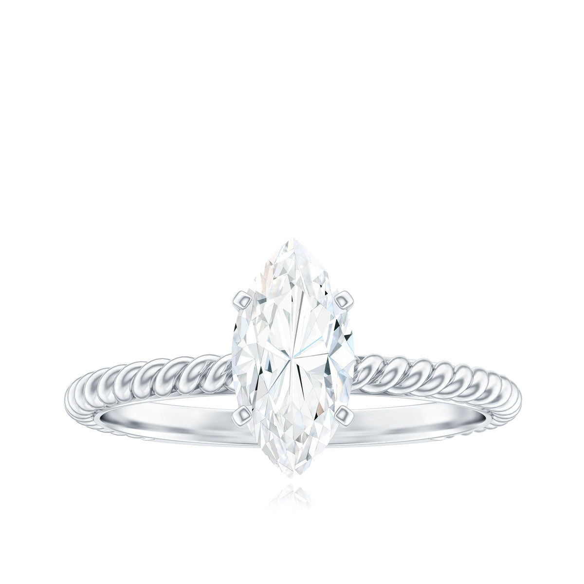 5X10mm Marquise Cut Moissanite Solitaire Engagement Ring with Twisted Rope Shank