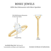 5X10mm Marquise Cut Moissanite Solitaire Engagement Ring with Twisted Rope Shank