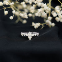 Marquise Moissanite Solitaire Engagement Ring with Side Stones