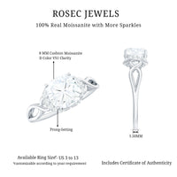 3.25ct Cushion Cut Moissanite Solitaire Engagement Ring with Infinity Shank