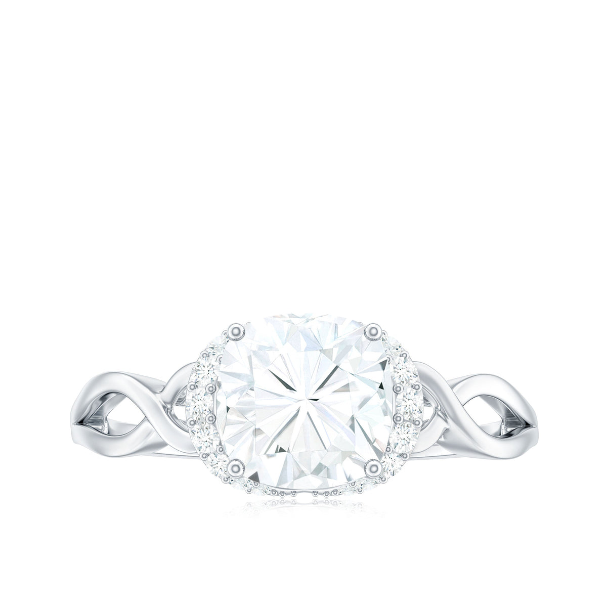 3.25ct Cushion Cut Moissanite Solitaire Engagement Ring with Infinity Shank